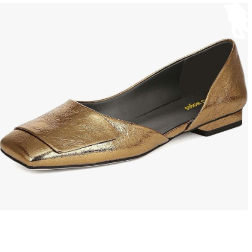 Wo Wagas Gold Pump Side Cut Block Low Heel Square Toe Slip On Working Shoe